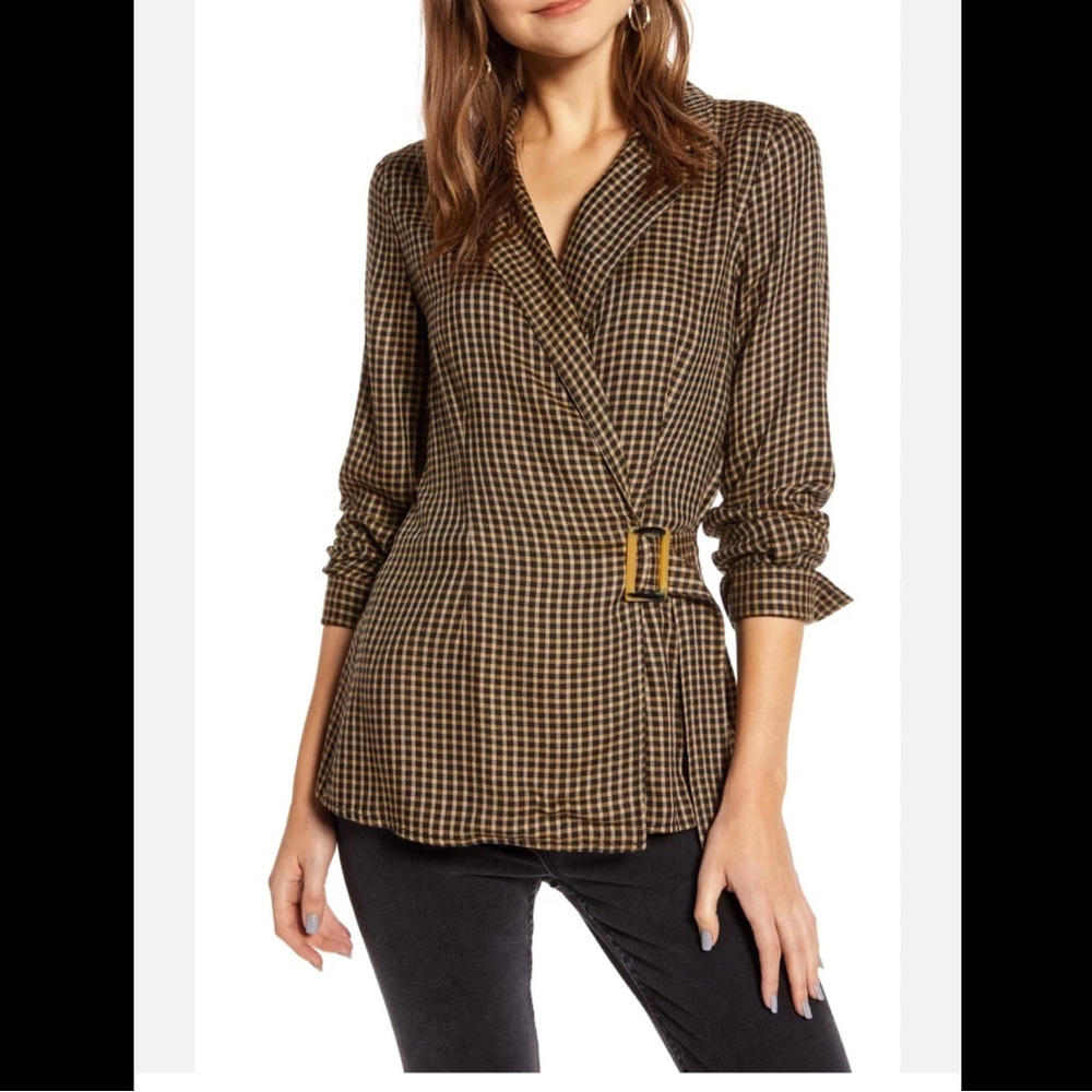 Something navy plaid women’s top blouse